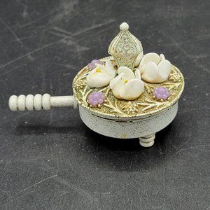 Florenza Miniature Trinket Box Shape Of Pan With Flowers Unique Vintage